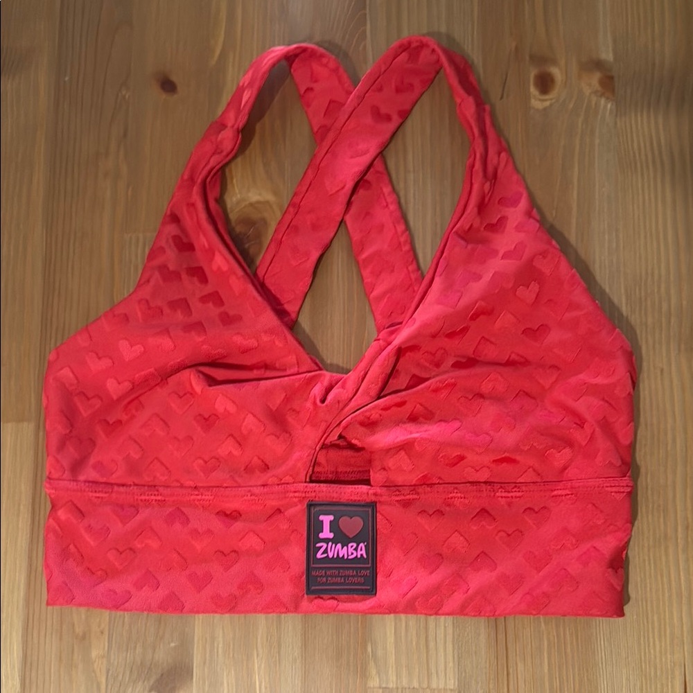 Zumba Fitness Heart Patterned Red Sports Bra